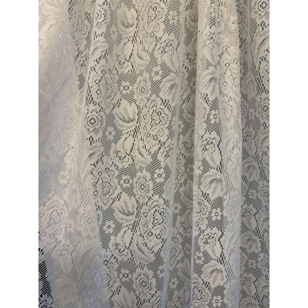 VTG White Lace Curtain Panel 54” W X 62” L Cottagecore 80’s / 90’s Cabbage Roses